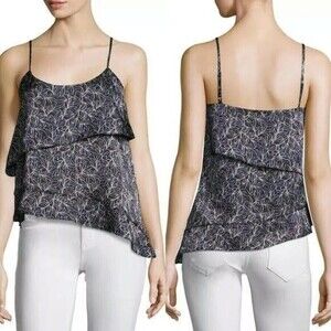 NWT LIKELY Charlton Blue Black Asymmetrical Tiered Spaghetti Strap Top Small